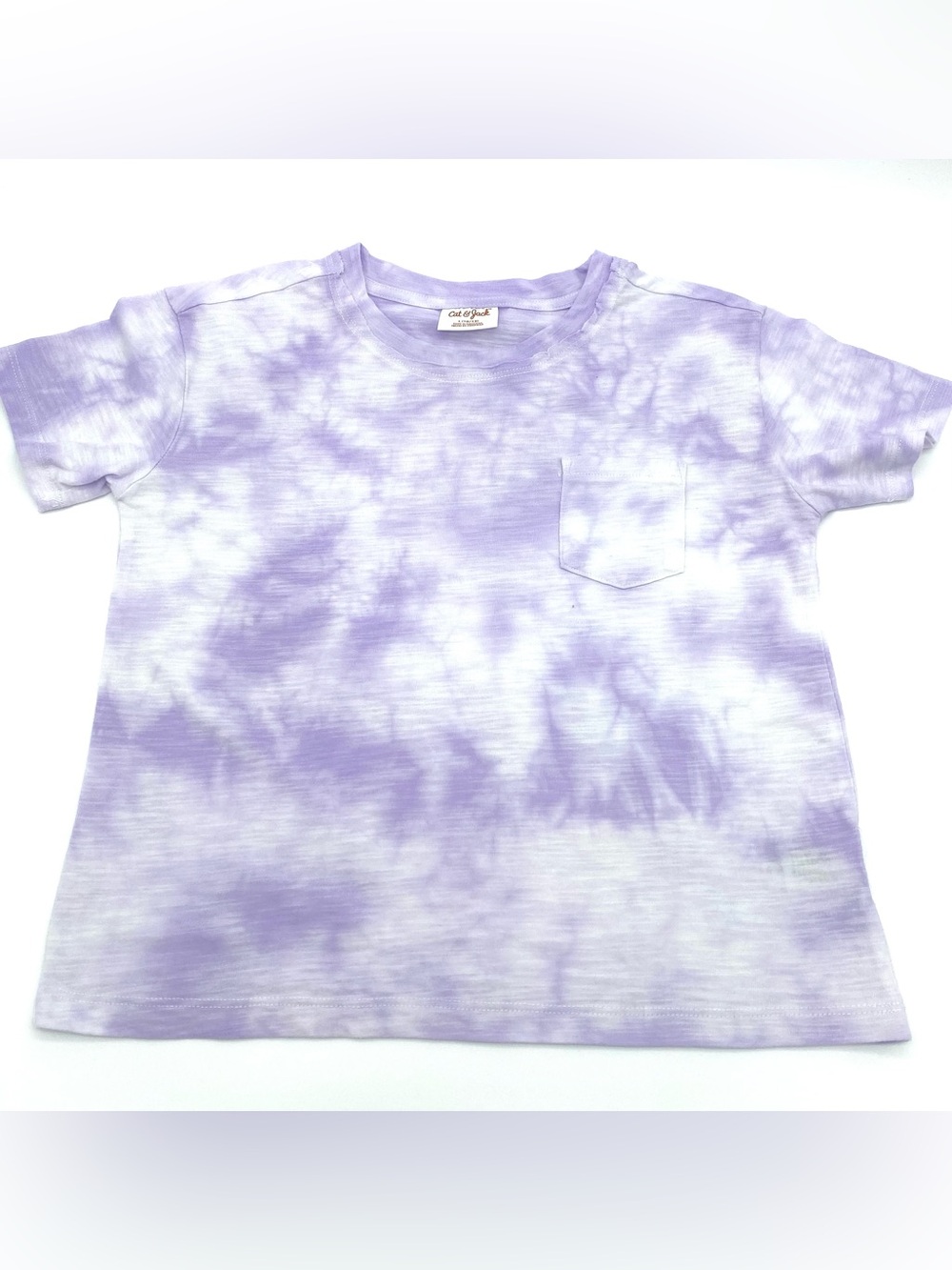 Cat & Jack Girls T-shirt Purple-White Size L (10/12) Tie-Dye Pocket Crew Neck